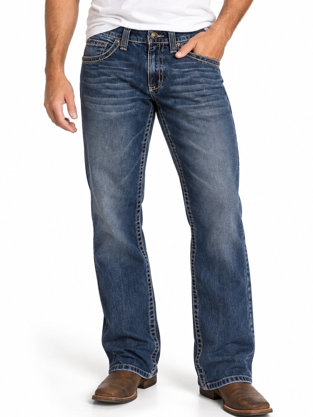 Ariat M4 Men's Jeans 34x31 Low Rise Bootcut Western Cowboy Denim Blue